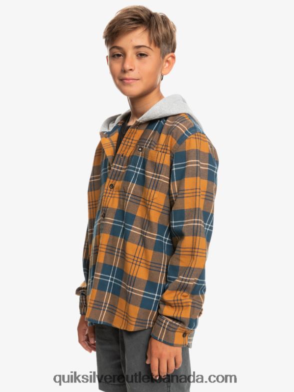 CA Quiksilver Boys 8-16 Halidon Hooded Long Sleeve Shirt brown sugar harelaw TX4R22309