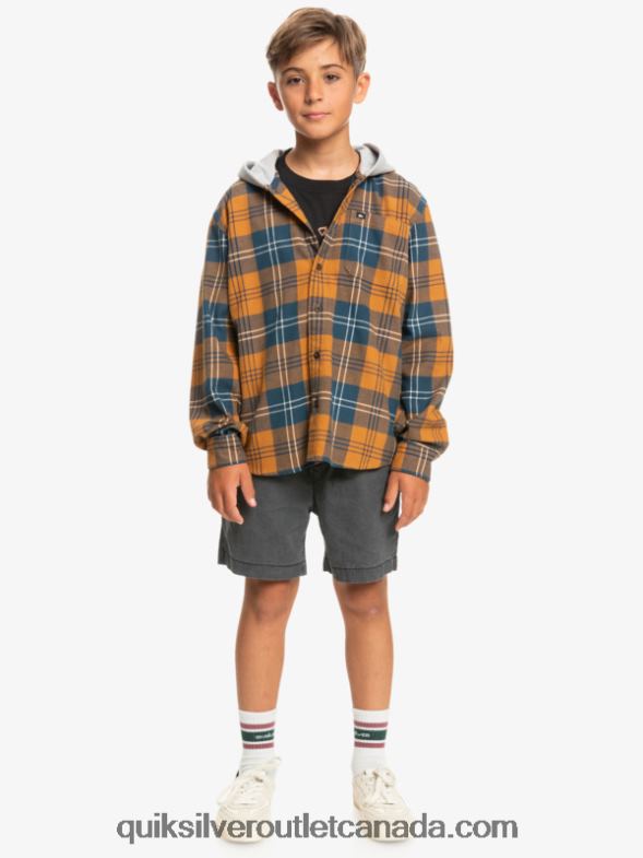 CA Quiksilver Boys 8-16 Halidon Hooded Long Sleeve Shirt brown sugar harelaw TX4R22309
