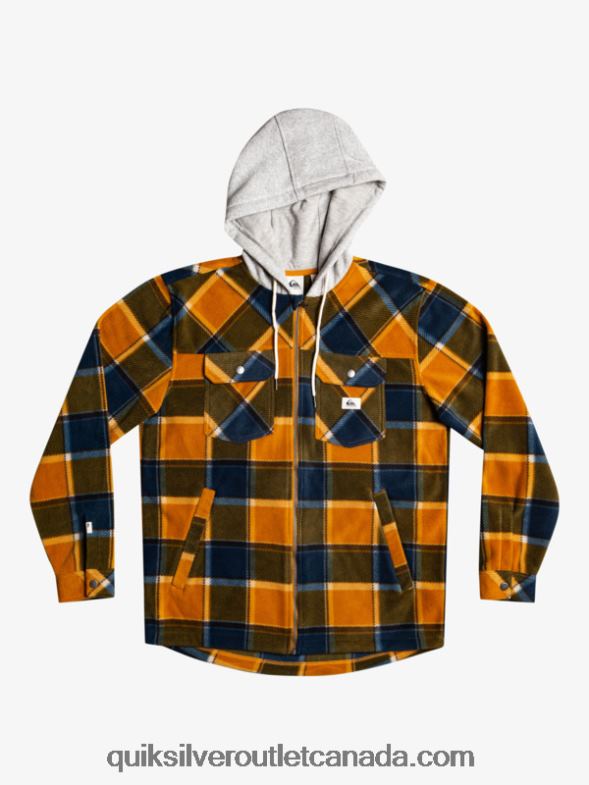 CA Quiksilver Men Super Swell Hooded Fleece Zip-Up Jacket buck brown flannel plaid TX4R21474