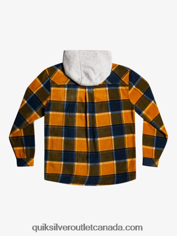 CA Quiksilver Men Super Swell Hooded Fleece Zip-Up Jacket buck brown flannel plaid TX4R21474