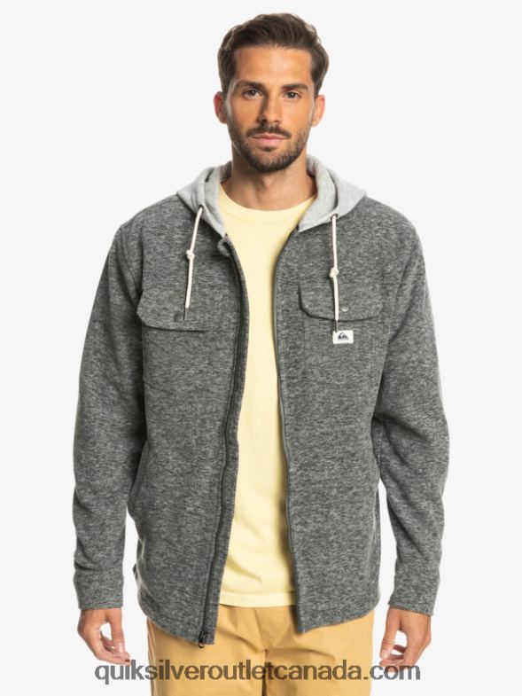 CA Quiksilver Men Super Swell Hooded Fleece Zip-Up Jacket dark grey heather TX4R21472