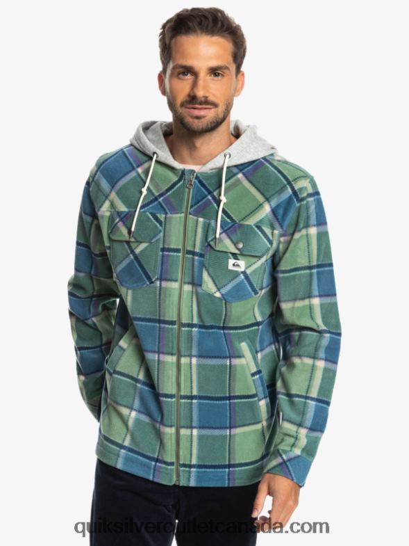 CA Quiksilver Men Super Swell Hooded Fleece Zip-Up Jacket provencial blue flannel plaid TX4R21473