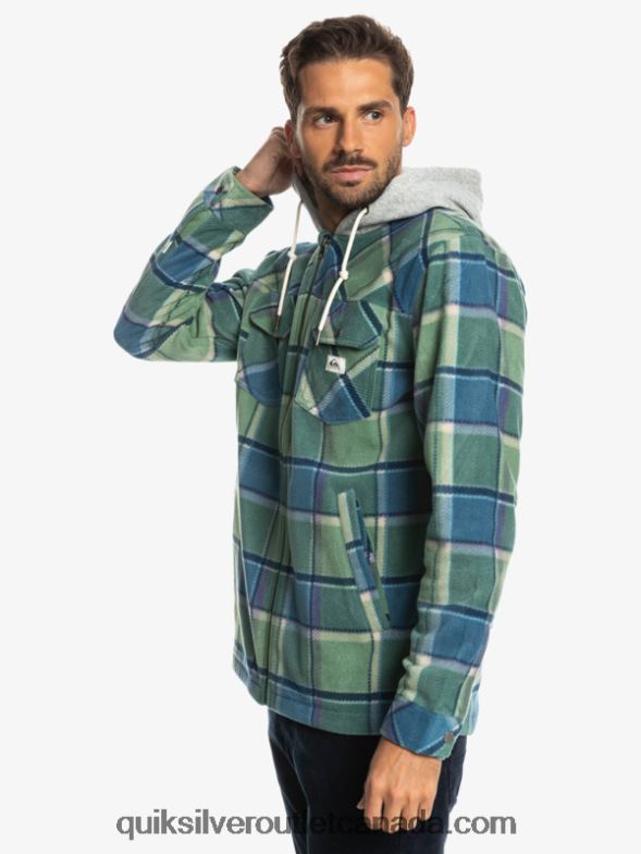 CA Quiksilver Men Super Swell Hooded Fleece Zip-Up Jacket provencial blue flannel plaid TX4R21473