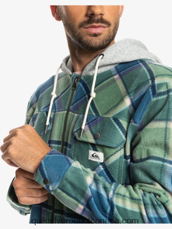 CA Quiksilver Men Super Swell Hooded Fleece Zip-Up Jacket provencial blue flannel plaid TX4R21473