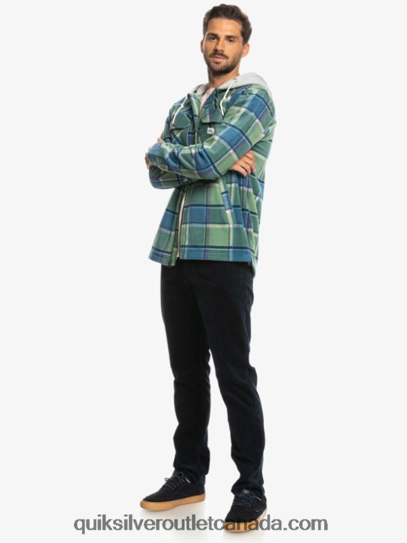 CA Quiksilver Men Super Swell Hooded Fleece Zip-Up Jacket provencial blue flannel plaid TX4R21473