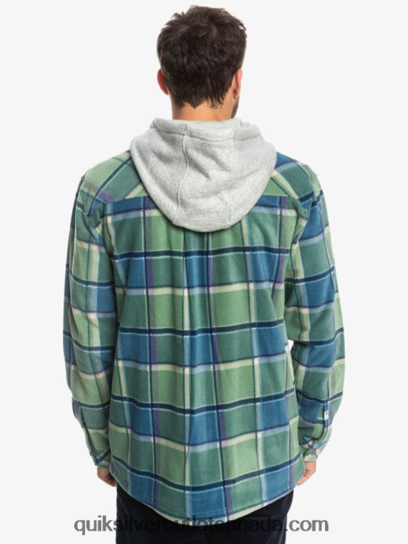 CA Quiksilver Men Super Swell Hooded Fleece Zip-Up Jacket provencial blue flannel plaid TX4R21473