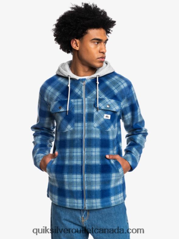 CA Quiksilver Men Super Swell Hooded Fleece Zip-Up Jacket sodalite blue super plaid TX4R21475