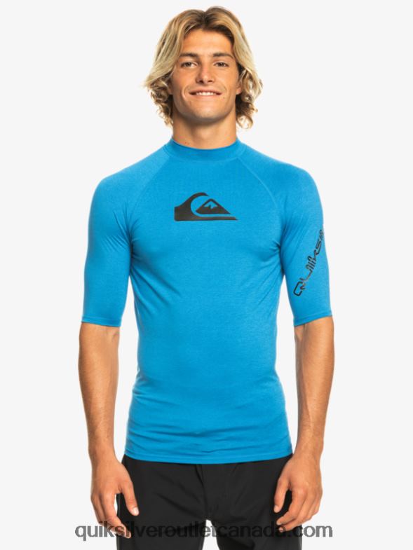 CA Quiksilver Men All Time Short Sleeve UPF 50 Rashguard snorkel blue heather TX4R2814