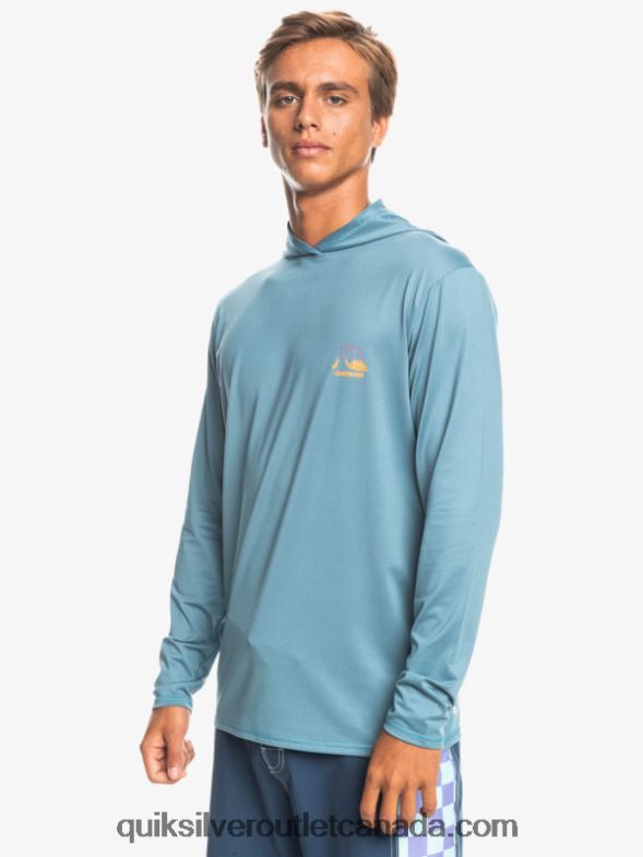 CA Quiksilver Men Dredge Hooded Long Sleeve UPF 50 Surf Tee provincial blue heather TX4R21834
