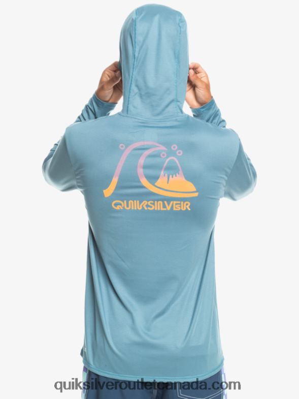 CA Quiksilver Men Dredge Hooded Long Sleeve UPF 50 Surf Tee provincial blue heather TX4R21834