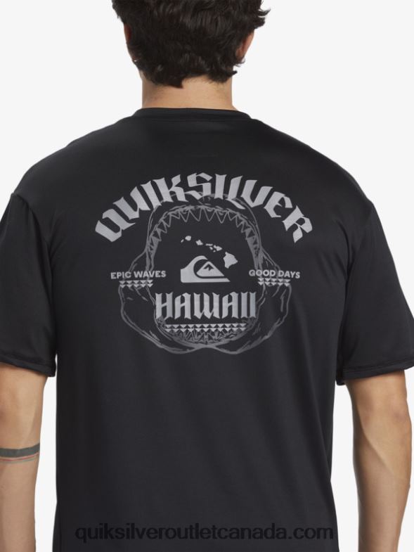 CA Quiksilver Men Hawaii Big Bite UPF 50 Short Sleeve Surf Tee black TX4R2883