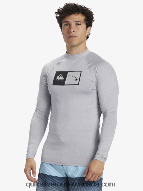 CA Quiksilver Men Hawaii Double Down UPF 50 Long Sleeve Surf Tee sleet heather TX4R21106