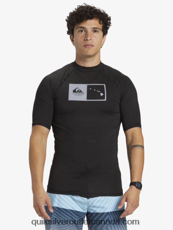 CA Quiksilver Men Hawaii Double Down UPF 50 Short Sleeve Surf Tee black TX4R21170