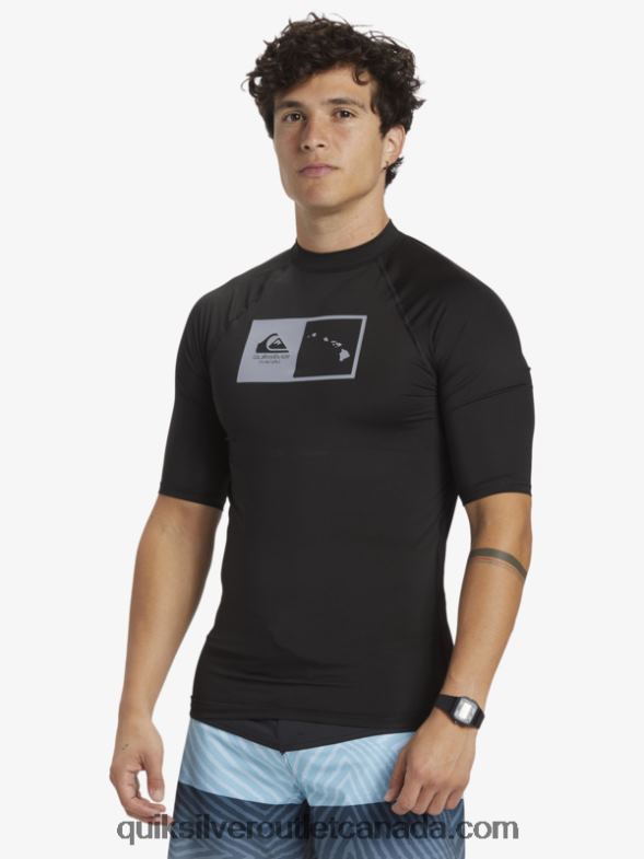 CA Quiksilver Men Hawaii Double Down UPF 50 Short Sleeve Surf Tee black TX4R21170