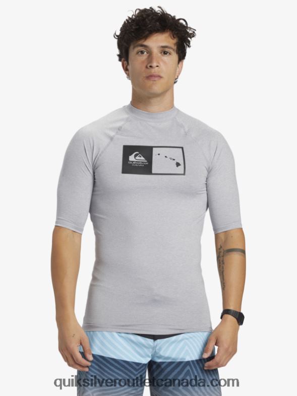 CA Quiksilver Men Hawaii Double Down UPF 50 Short Sleeve Surf Tee sleet heather TX4R21169