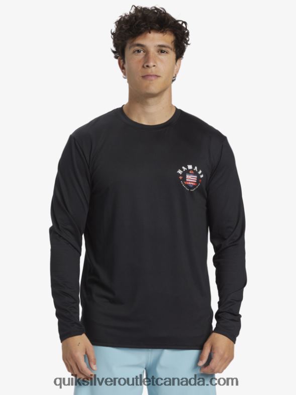 CA Quiksilver Men Hawaii Royalty UPF 50 Long Sleeve Surf Tee black TX4R2924