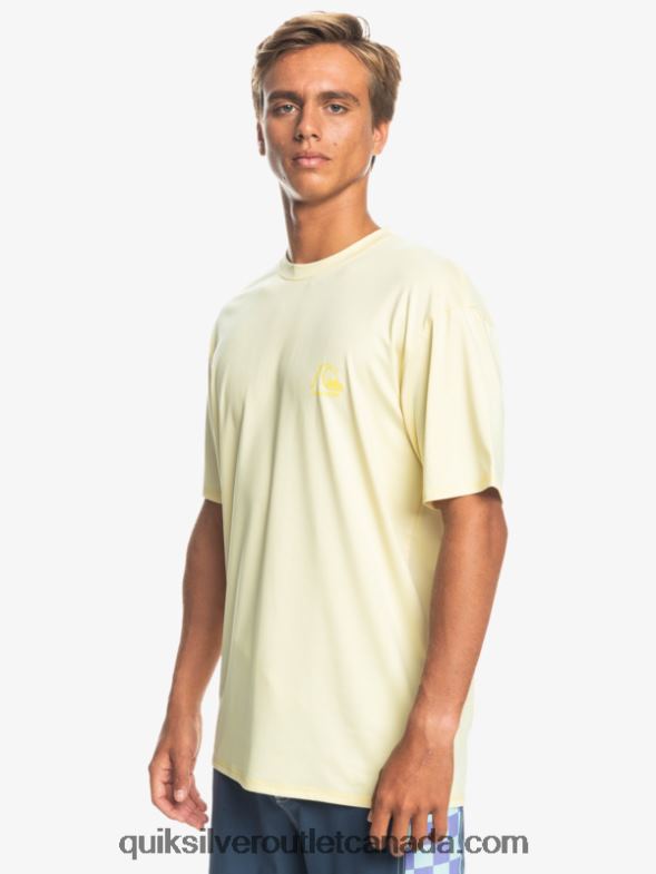 CA Quiksilver Men Heritage Heather Short Sleeve UPF 50 Surf T-Shirt pale banana heather TX4R21131