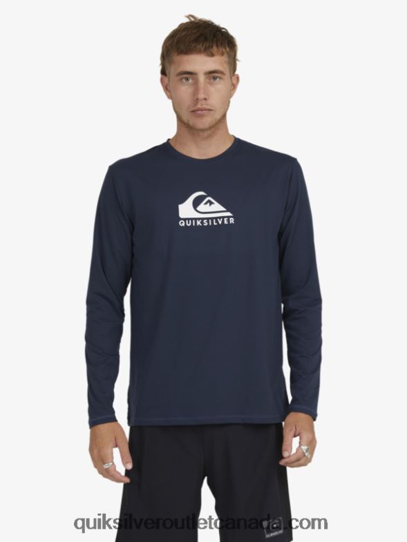 CA Quiksilver Men Solid Streak Long Sleeve UPF 50 Surf T-Shirt navy blazer TX4R21582
