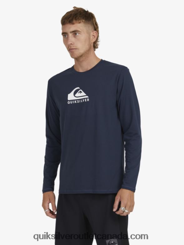 CA Quiksilver Men Solid Streak Long Sleeve UPF 50 Surf T-Shirt navy blazer TX4R21582