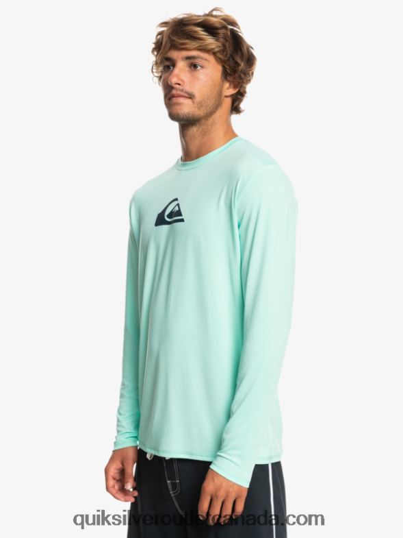 CA Quiksilver Men Solid Streak Long Sleeve UPF 50 Surf Tee beach glass TX4R2845