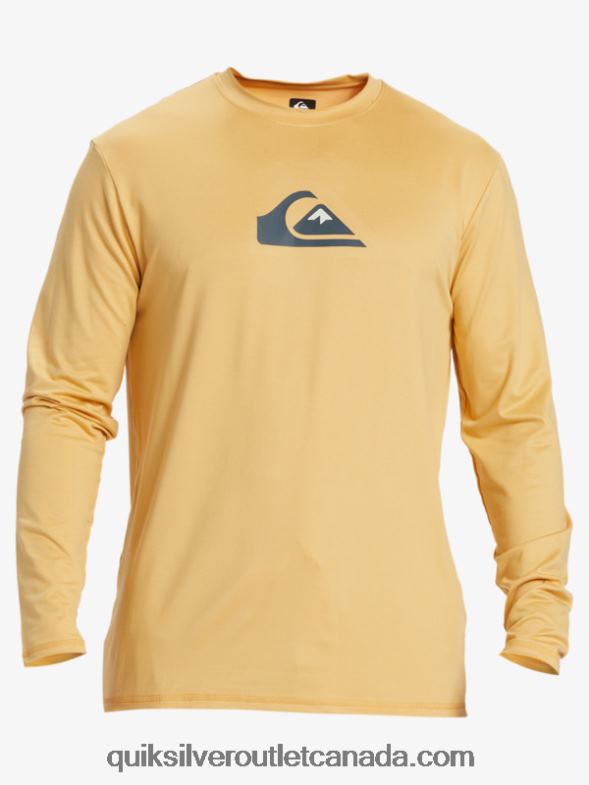 CA Quiksilver Men Solid Streak Long Sleeve UPF 50 Surf Tee wheat TX4R2843