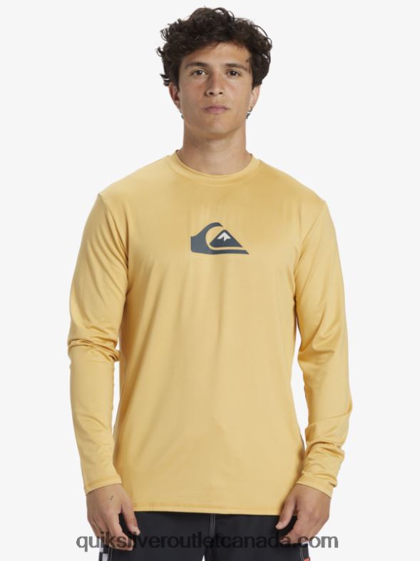 CA Quiksilver Men Solid Streak Long Sleeve UPF 50 Surf Tee wheat TX4R2843