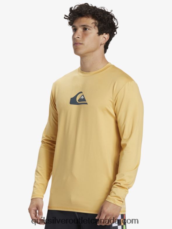 CA Quiksilver Men Solid Streak Long Sleeve UPF 50 Surf Tee wheat TX4R2843