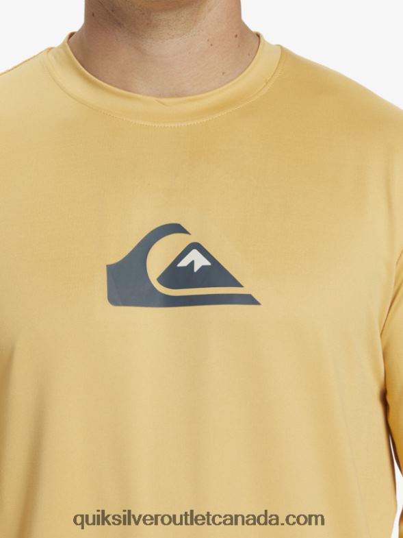 CA Quiksilver Men Solid Streak Long Sleeve UPF 50 Surf Tee wheat TX4R2843