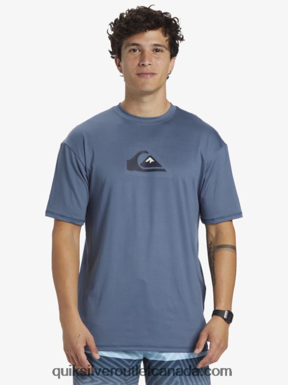 CA Quiksilver Men Solid Streak Short Sleeve UPF 50 Surf Tee bering sea TX4R2888