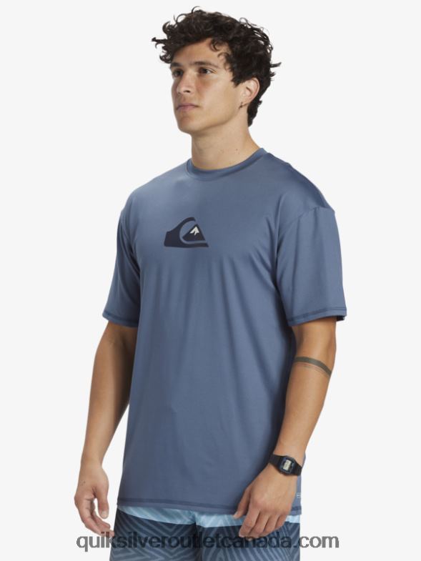 CA Quiksilver Men Solid Streak Short Sleeve UPF 50 Surf Tee bering sea TX4R2888