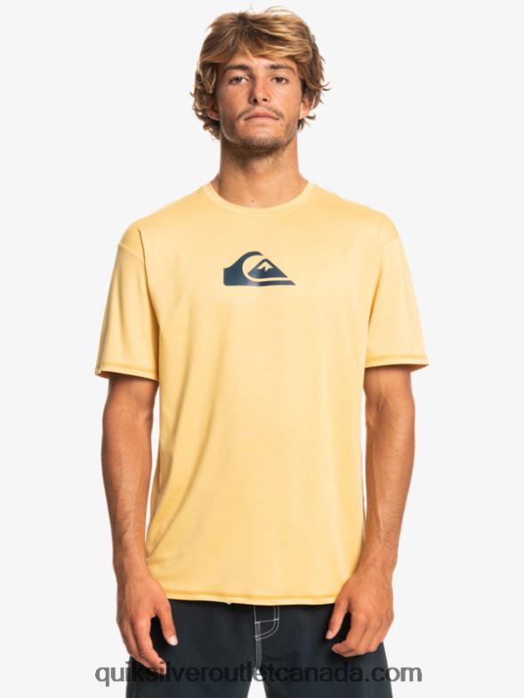 CA Quiksilver Men Solid Streak Short Sleeve UPF 50 Surf Tee wheat TX4R2887
