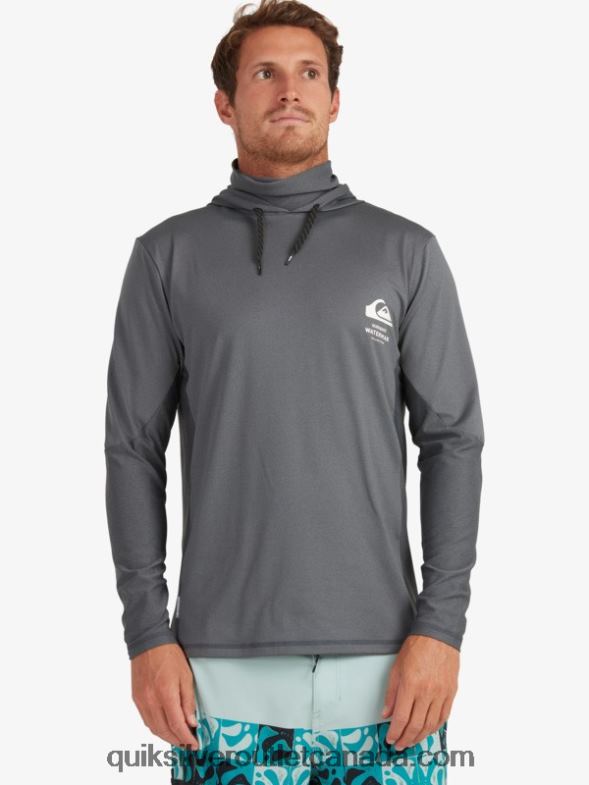 CA Quiksilver Men Waterman Angler Hooded Long Sleeve UPF 50 Surf T-Shirt dark shadow TX4R21848