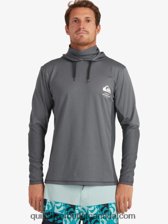 CA Quiksilver Men Waterman Angler Hooded Long Sleeve UPF 50 Surf T-Shirt dark shadow TX4R21848