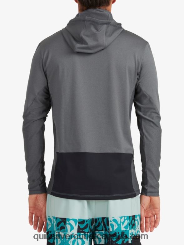 CA Quiksilver Men Waterman Angler Hooded Long Sleeve UPF 50 Surf T-Shirt dark shadow TX4R21848