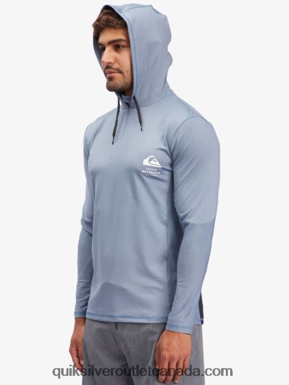 CA Quiksilver Men Waterman Angler Hooded Long Sleeve UPF 50 Surf T-Shirt ensign blue TX4R21849