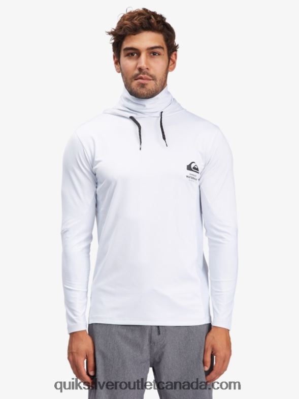 CA Quiksilver Men Waterman Angler Hooded Long Sleeve UPF 50 Surf T-Shirt white TX4R21850