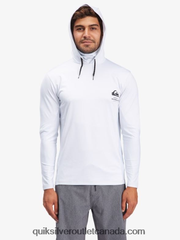 CA Quiksilver Men Waterman Angler Hooded Long Sleeve UPF 50 Surf T-Shirt white TX4R21850