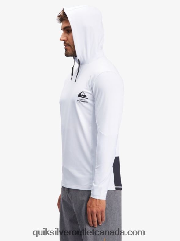 CA Quiksilver Men Waterman Angler Hooded Long Sleeve UPF 50 Surf T-Shirt white TX4R21850