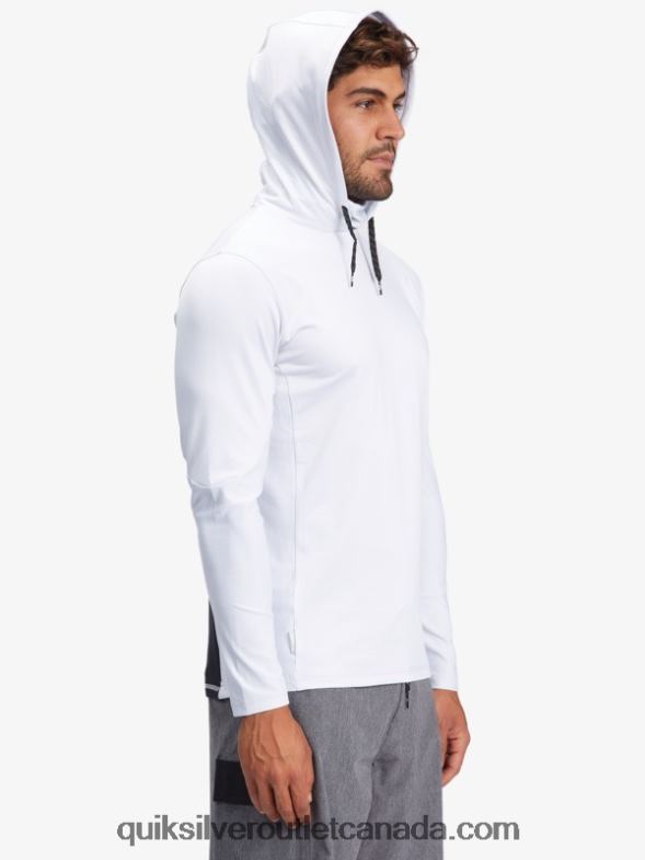 CA Quiksilver Men Waterman Angler Hooded Long Sleeve UPF 50 Surf T-Shirt white TX4R21850
