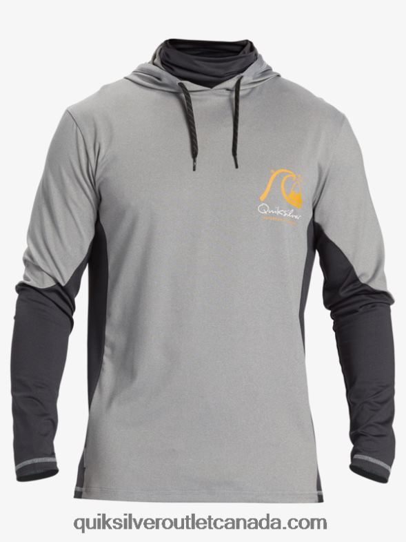 CA Quiksilver Men Waterman Angler Hooded UPF 50 Long Sleeve Surf Tee sharkskin TX4R2832