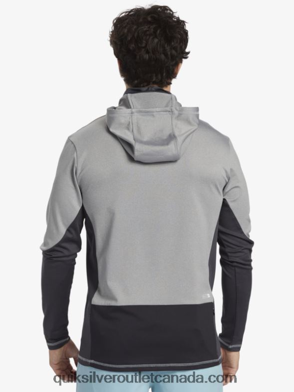 CA Quiksilver Men Waterman Angler Hooded UPF 50 Long Sleeve Surf Tee sharkskin TX4R2832