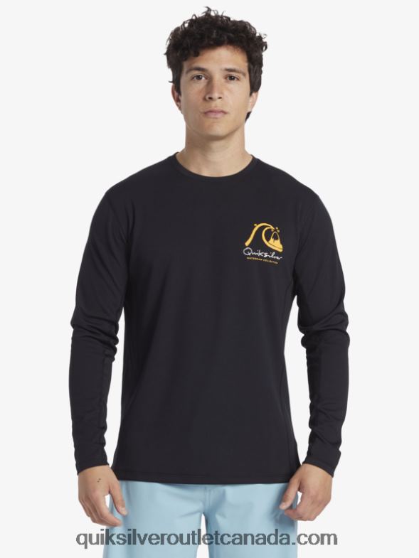 CA Quiksilver Men Waterman Bamboo Check 2 UPF 50 Long Sleeve Surf Tee black TX4R2261