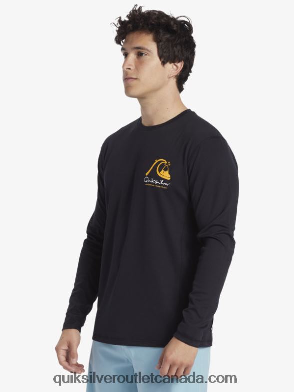 CA Quiksilver Men Waterman Bamboo Check 2 UPF 50 Long Sleeve Surf Tee black TX4R2261