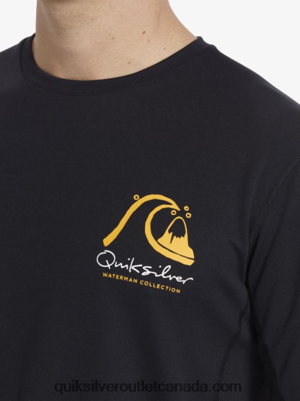 CA Quiksilver Men Waterman Bamboo Check 2 UPF 50 Long Sleeve Surf Tee black TX4R2261