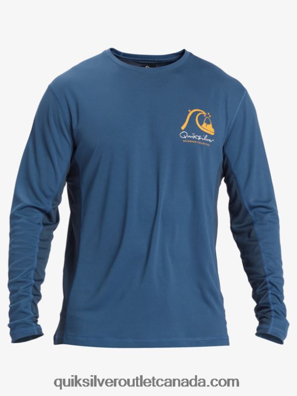 CA Quiksilver Men Waterman Bamboo Check 2 UPF 50 Long Sleeve Surf Tee ensign blue TX4R2259