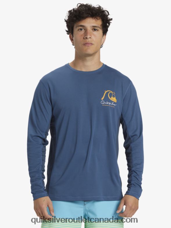 CA Quiksilver Men Waterman Bamboo Check 2 UPF 50 Long Sleeve Surf Tee ensign blue TX4R2259