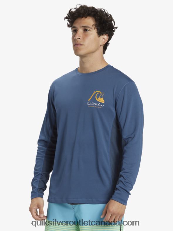 CA Quiksilver Men Waterman Bamboo Check 2 UPF 50 Long Sleeve Surf Tee ensign blue TX4R2259