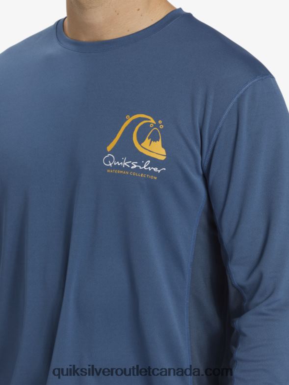 CA Quiksilver Men Waterman Bamboo Check 2 UPF 50 Long Sleeve Surf Tee ensign blue TX4R2259