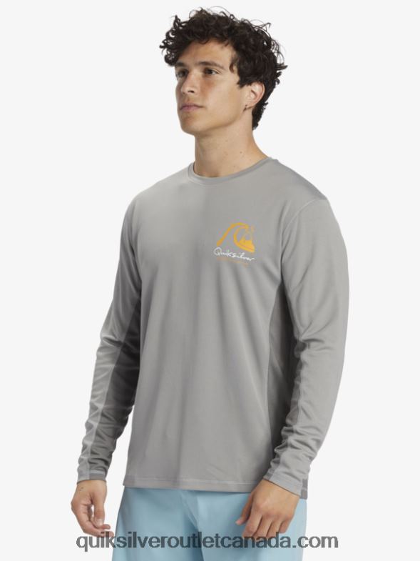 CA Quiksilver Men Waterman Bamboo Check 2 UPF 50 Long Sleeve Surf Tee sharkskin TX4R2258