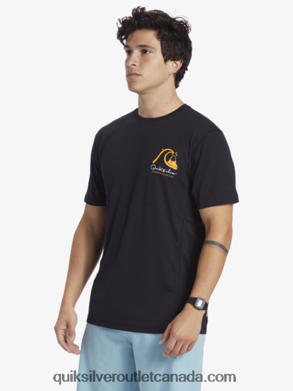 CA Quiksilver Men Waterman Bamboo Check 2 UPF 50 Short Sleeve Surf Tee black TX4R2276